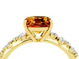Yellow gold Cushion Cut Citrine Cluster Side Stone Solitaire Ring with Prong Setting_28