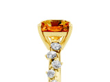 Yellow gold Cushion Cut Citrine Cluster Side Stone Solitaire Ring with Prong Setting_29