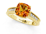 Yellow gold Cushion Cut Citrine Engagement Ring with Milgrain Channel Set Band and Prong Setting_1