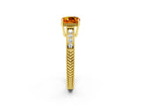 Yellow gold Cushion Cut Citrine Engagement Ring with Milgrain Channel Set Band and Prong Setting_2