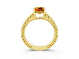 Yellow gold Cushion Cut Citrine Engagement Ring with Milgrain Channel Set Band and Prong Setting_3