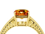 Yellow gold Cushion Cut Citrine Engagement Ring with Milgrain Channel Set Band and Prong Setting_4