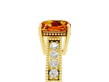 Yellow gold Cushion Cut Citrine Engagement Ring with Milgrain Channel Set Band and Prong Setting_5