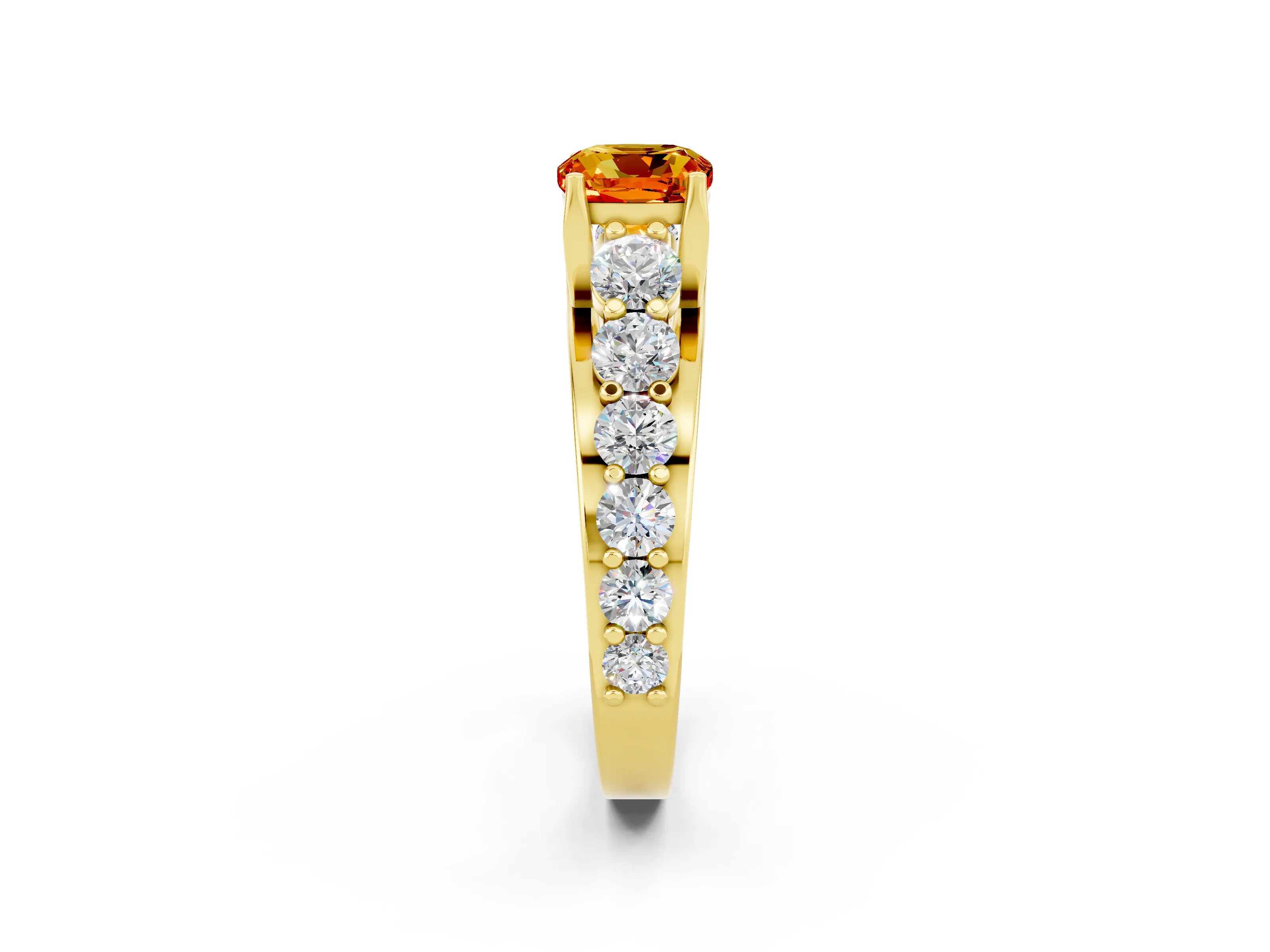 Yellow gold Cushion Cut Citrine Engagement Ring with Pavé Band and Four-Prong Setting_2