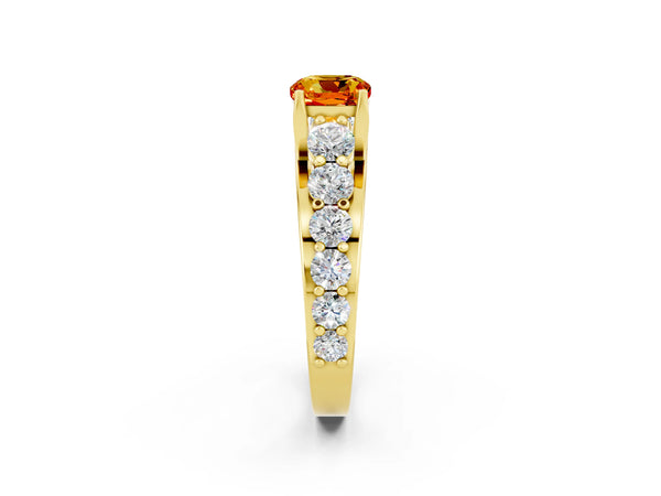 Yellow gold Cushion Cut Citrine Engagement Ring with Pavé Band and Four-Prong Setting