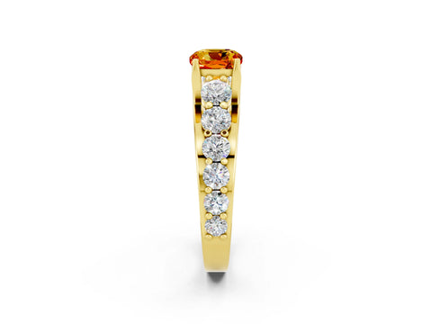 Yellow gold Cushion Cut Citrine Engagement Ring with Pavé Band and Four-Prong Setting_2