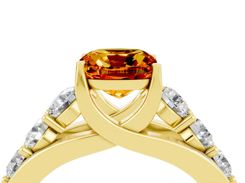 Yellow gold Cushion Cut Citrine Engagement Ring with Pavé Band and Four-Prong Setting_4