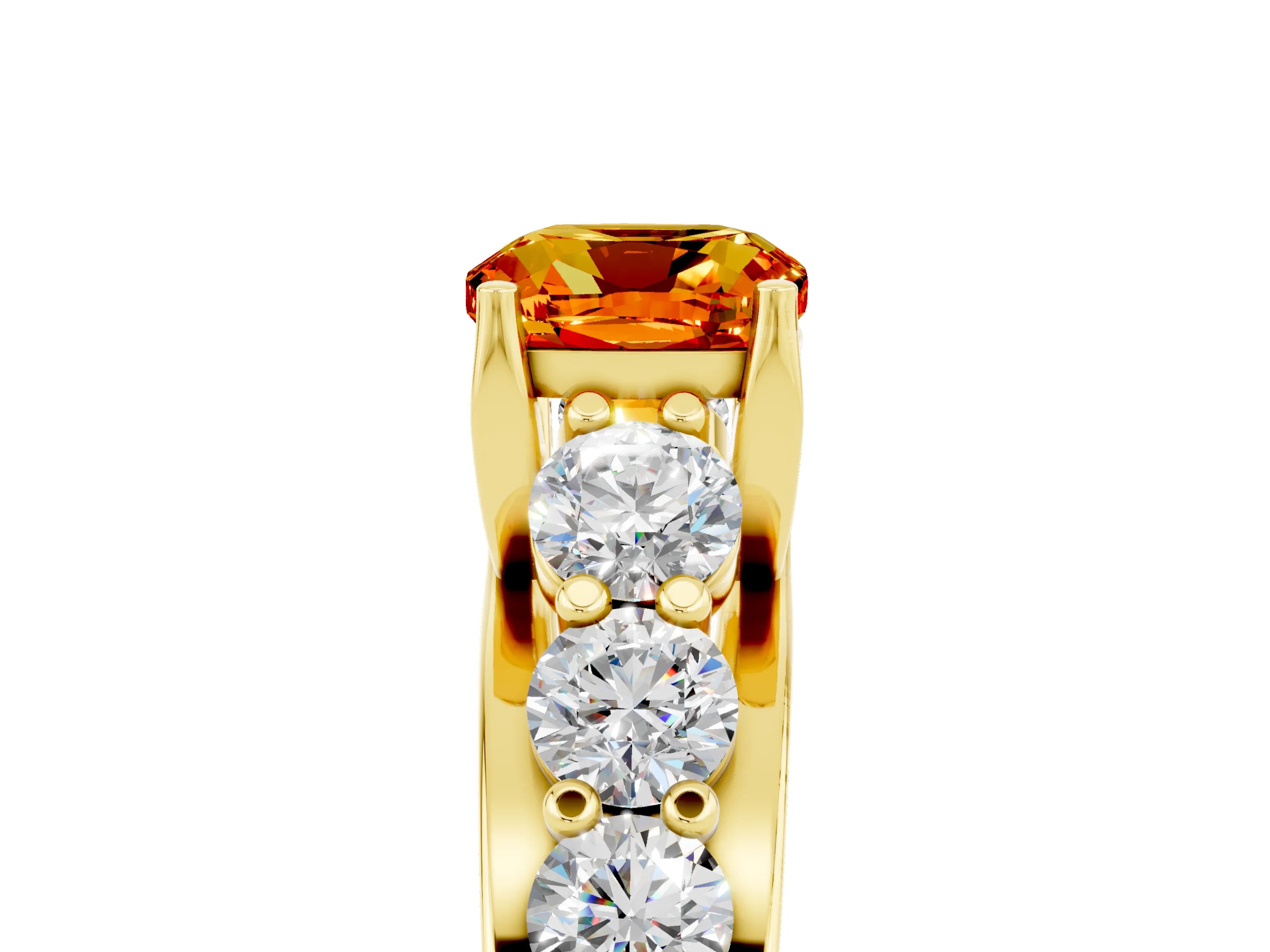 Yellow gold Cushion Cut Citrine Engagement Ring with Pavé Band and Four-Prong Setting_5