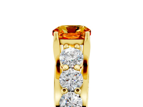 Yellow gold Cushion Cut Citrine Engagement Ring with Pavé Band and Four-Prong Setting_5