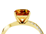 Yellow gold Cushion Cut Citrine Engagement Ring with Side Stone Accents and Four-Prong Setting_100