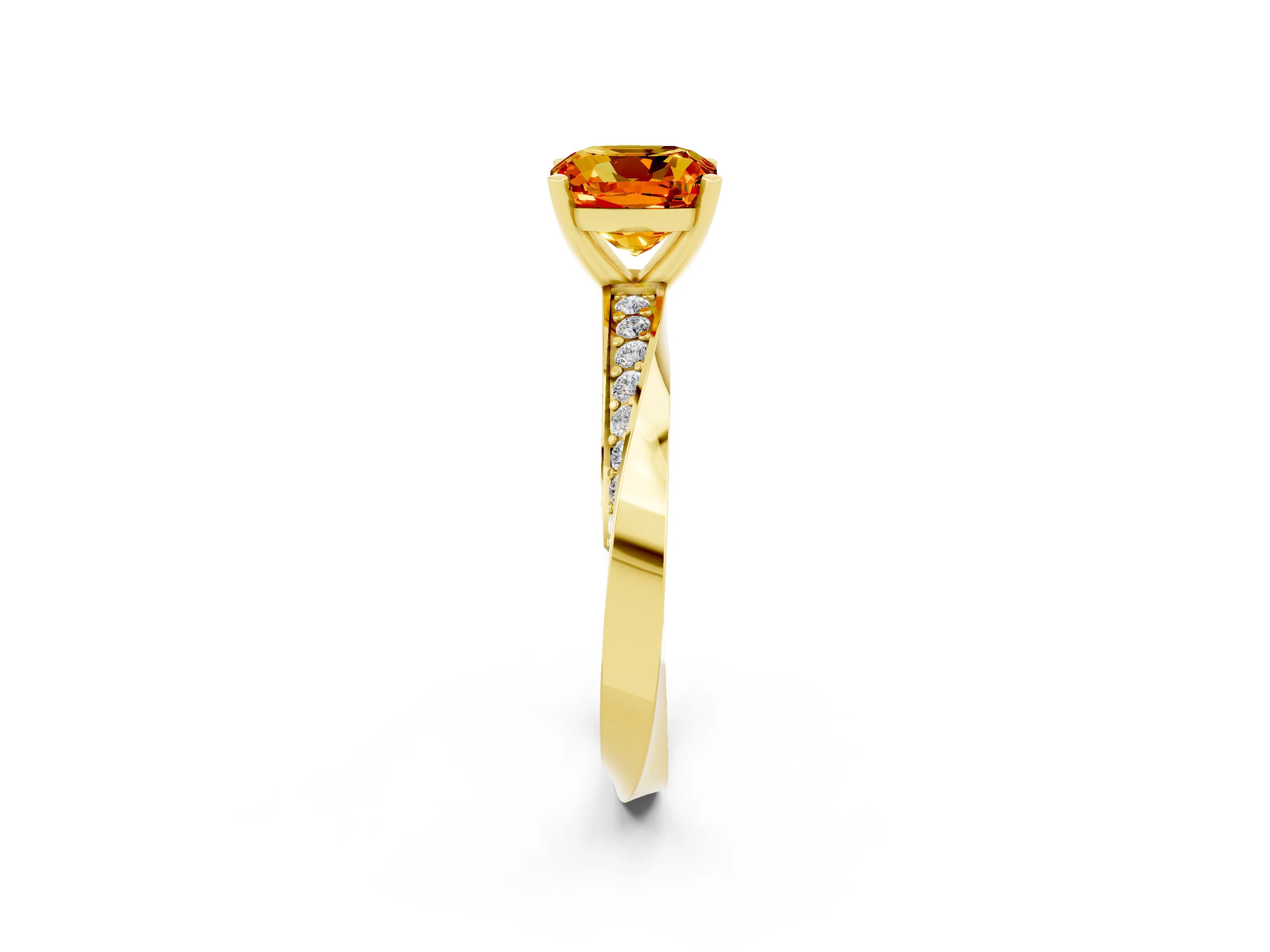 Yellow gold Cushion Cut Citrine Engagement Ring with Side Stone Accents and Four-Prong Setting_29