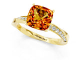 Yellow gold Cushion Cut Citrine Engagement Ring with Side Stone Accents and Four-Prong Setting_31