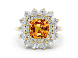 Yellow gold Cushion Cut Citrine Floral Double Halo Engagement Ring with Prong Setting_48