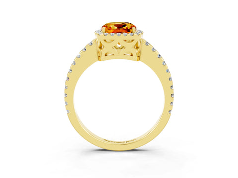 Yellow gold Cushion Cut Citrine Halo Engagement Ring with Pavé Band and Prong Setting_15