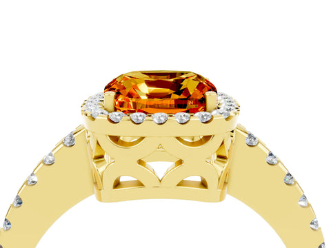 Yellow gold Cushion Cut Citrine Halo Engagement Ring with Pavé Band and Prong Setting_16
