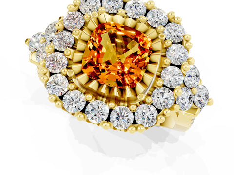 Yellow gold Cushion Cut Citrine Halo Ring with Pavé Band and Four-Prong Setting_13