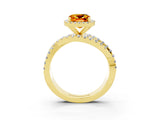 Yellow gold Cushion Cut Citrine Halo Ring with Round Split Shank and Prong Setting_51