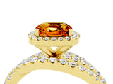 Yellow gold Cushion Cut Citrine Halo Ring with Round Split Shank and Prong Setting_52