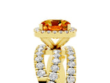 Yellow gold Cushion Cut Citrine Halo Ring with Round Split Shank and Prong Setting_53