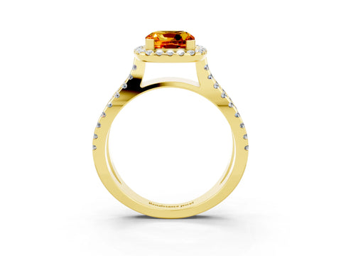 Yellow gold Cushion Cut Citrine Halo Ring with Split Shank Pavé Band and Prong Setting_3