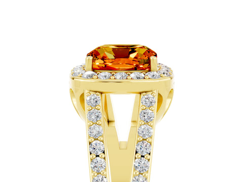 Yellow gold Cushion Cut Citrine Halo Ring with Split Shank U-Prong Band and Four-Prong Setting_5
