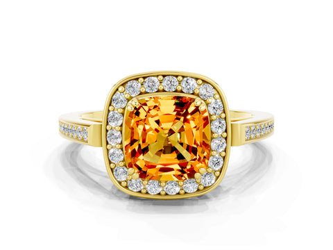 Yellow gold Cushion Cut Citrine Halo Ring with Split Shank and Four-Prong Setting_20