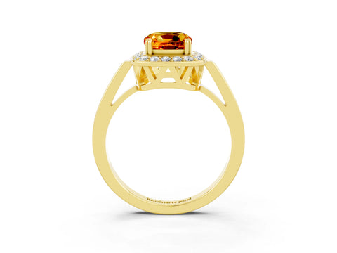 Yellow gold Cushion Cut Citrine Halo Ring with Split Shank and Four-Prong Setting_23