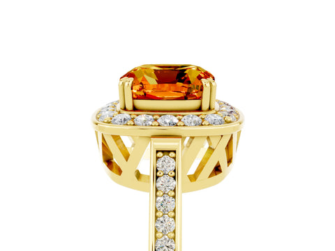 Yellow gold Cushion Cut Citrine Halo Ring with Split Shank and Four-Prong Setting_25