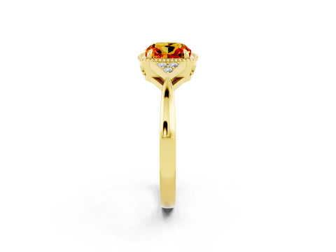 Yellow gold Cushion Cut Citrine Halo Ring with Tapered Band and Four-Prong Setting_2