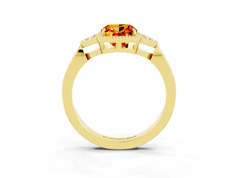 Yellow gold Cushion Cut Citrine Halo Ring with Tapered Band and Four-Prong Setting_3