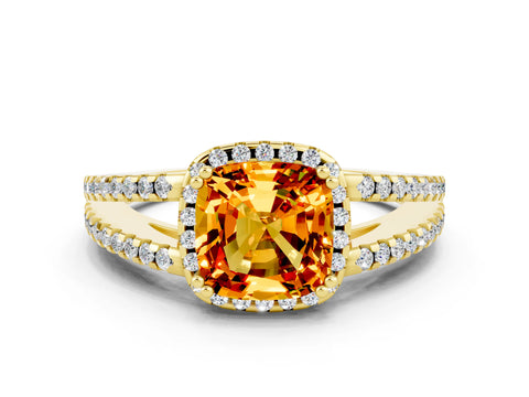 Yellow gold Cushion Cut Citrine Halo Split Shank Engagement Ring_12