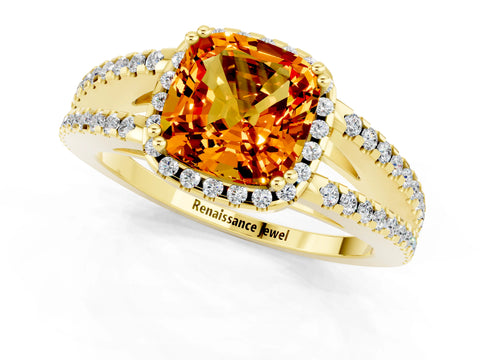 Yellow gold Cushion Cut Citrine Halo Split Shank Engagement Ring_13