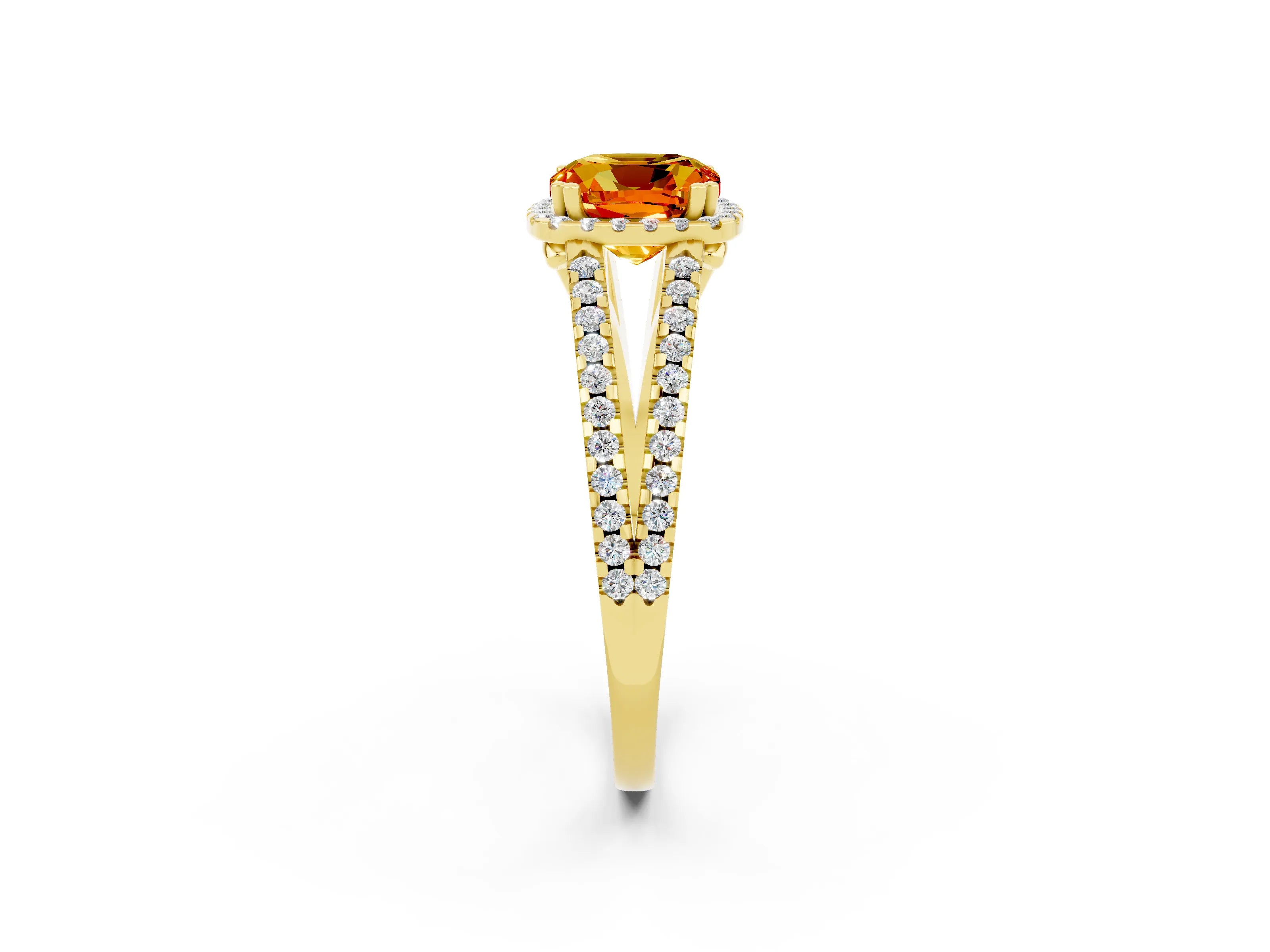 Yellow gold Cushion Cut Citrine Halo Split Shank Engagement Ring_14