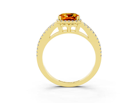 Yellow gold Cushion Cut Citrine Halo Split Shank Engagement Ring_15