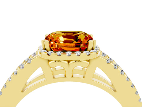 Yellow gold Cushion Cut Citrine Halo Split Shank Engagement Ring_16