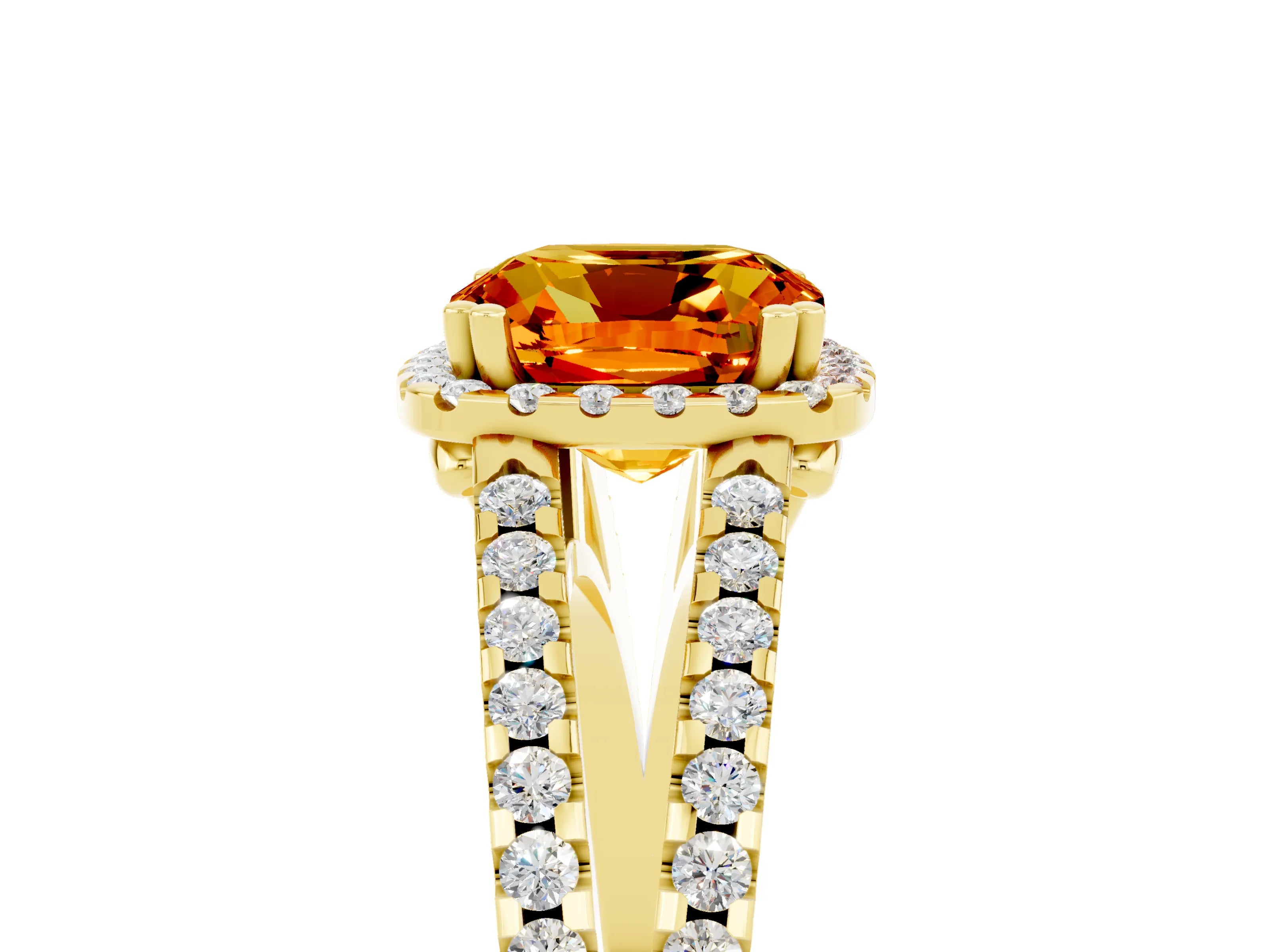 Yellow gold Cushion Cut Citrine Halo Split Shank Engagement Ring_17