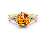 Yellow gold Cushion Cut Citrine  Halo Twist Band Solitaire Prong Setting Ring_36