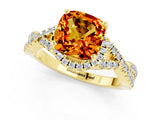 Yellow gold Cushion Cut Citrine  Halo Twist Band Solitaire Prong Setting Ring_37