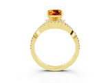Yellow gold Cushion Cut Citrine  Halo Twist Band Solitaire Prong Setting Ring_39