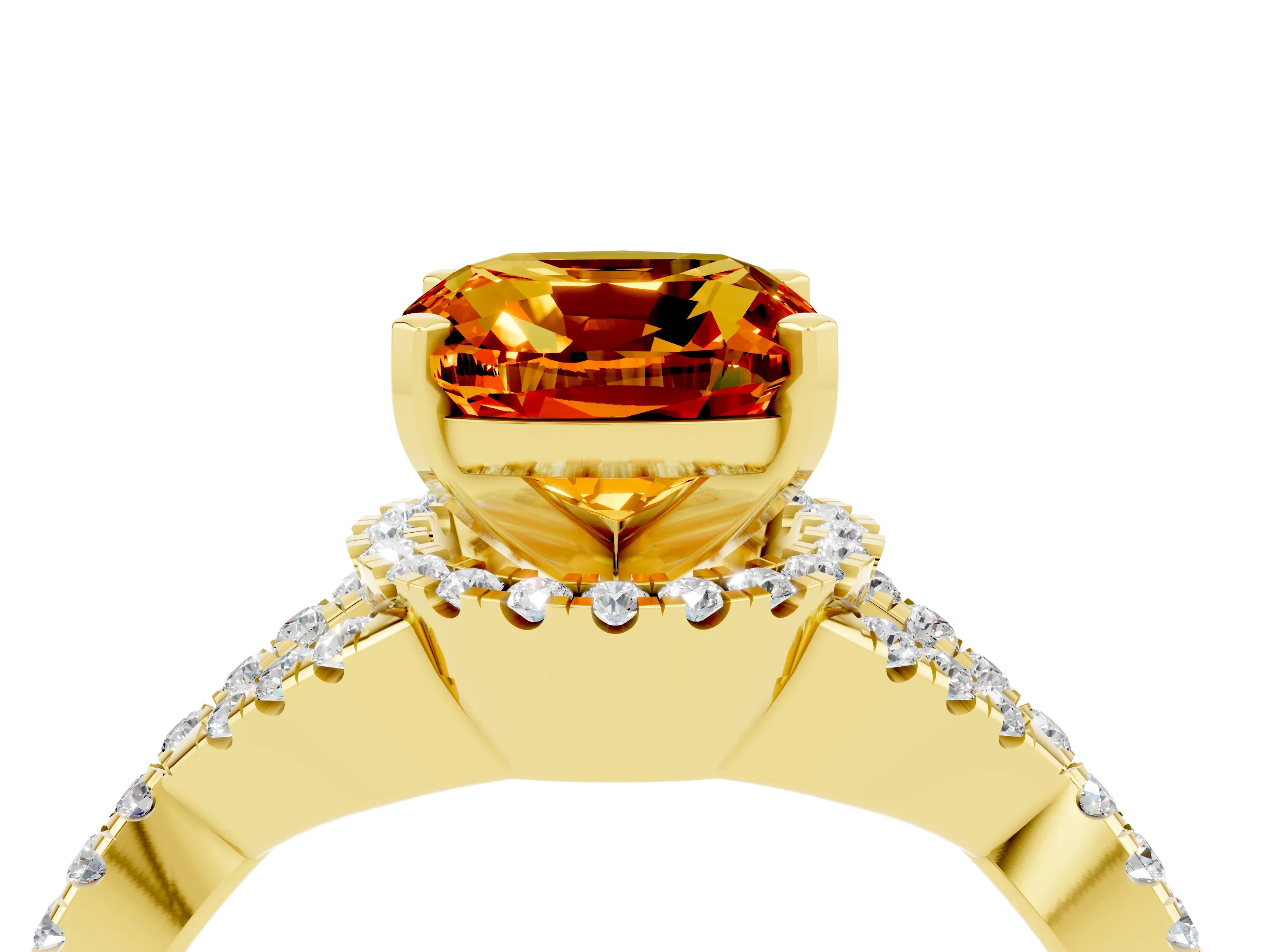 Yellow gold Cushion Cut Citrine Halo Twist Band Solitaire Prong Setting Ring_4