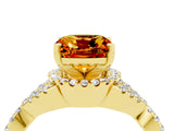 Yellow gold Cushion Cut Citrine  Halo Twist Band Solitaire Prong Setting Ring_40