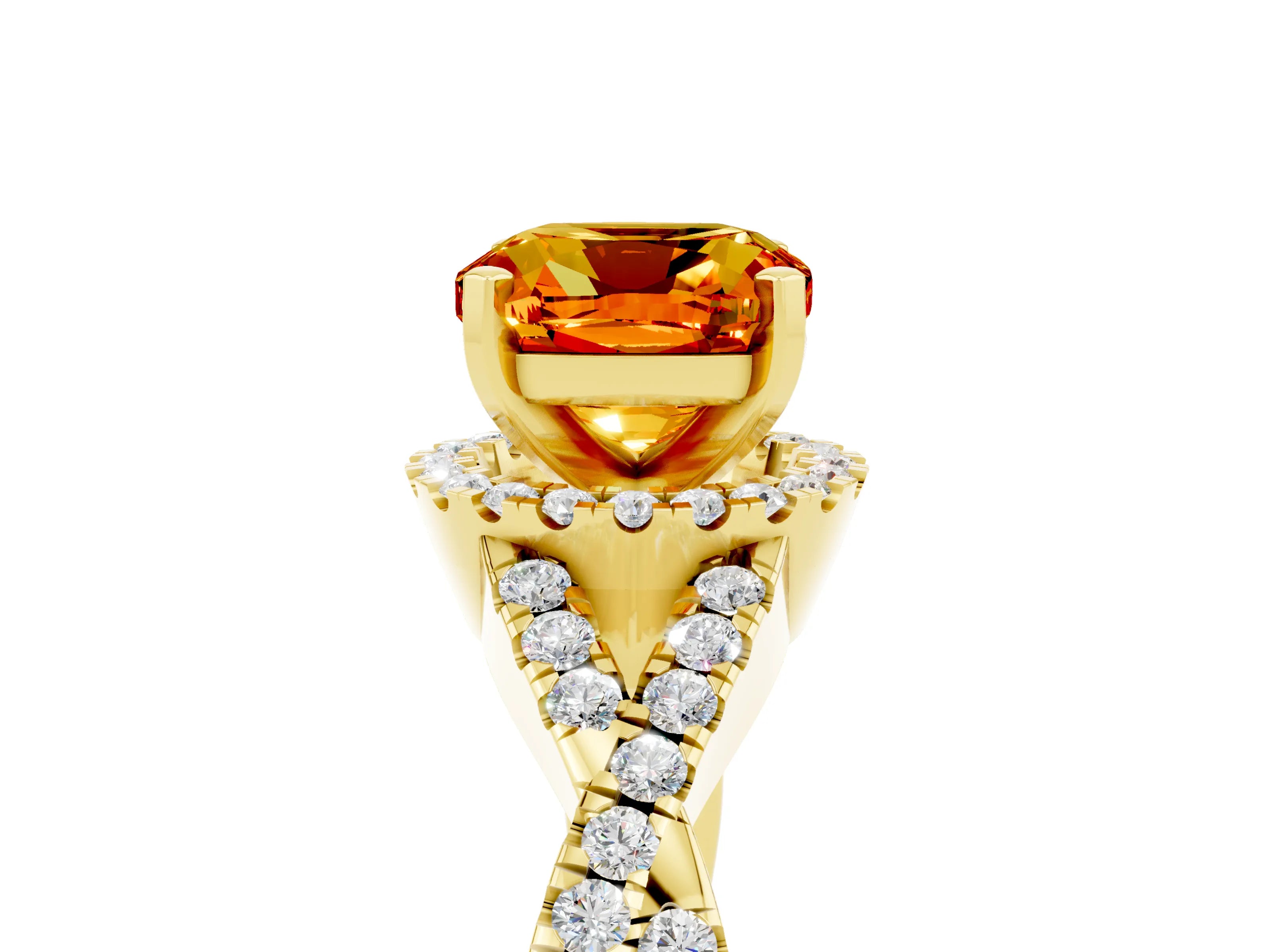 Yellow gold Cushion Cut Citrine Halo Twist Band Solitaire Prong Setting Ring_5