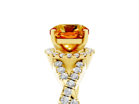 Yellow gold Cushion Cut Citrine Halo Twist Band Solitaire Prong Setting Ring_5