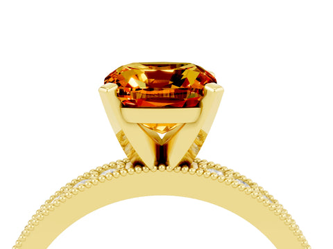 Yellow gold Cushion Cut Citrine Milgrain Pavé Engagement Ring with Four-Prong Setting_16