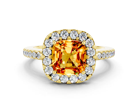 Yellow gold Cushion Cut Citrine Pavé Halo Ring with Four-Prong Setting_12