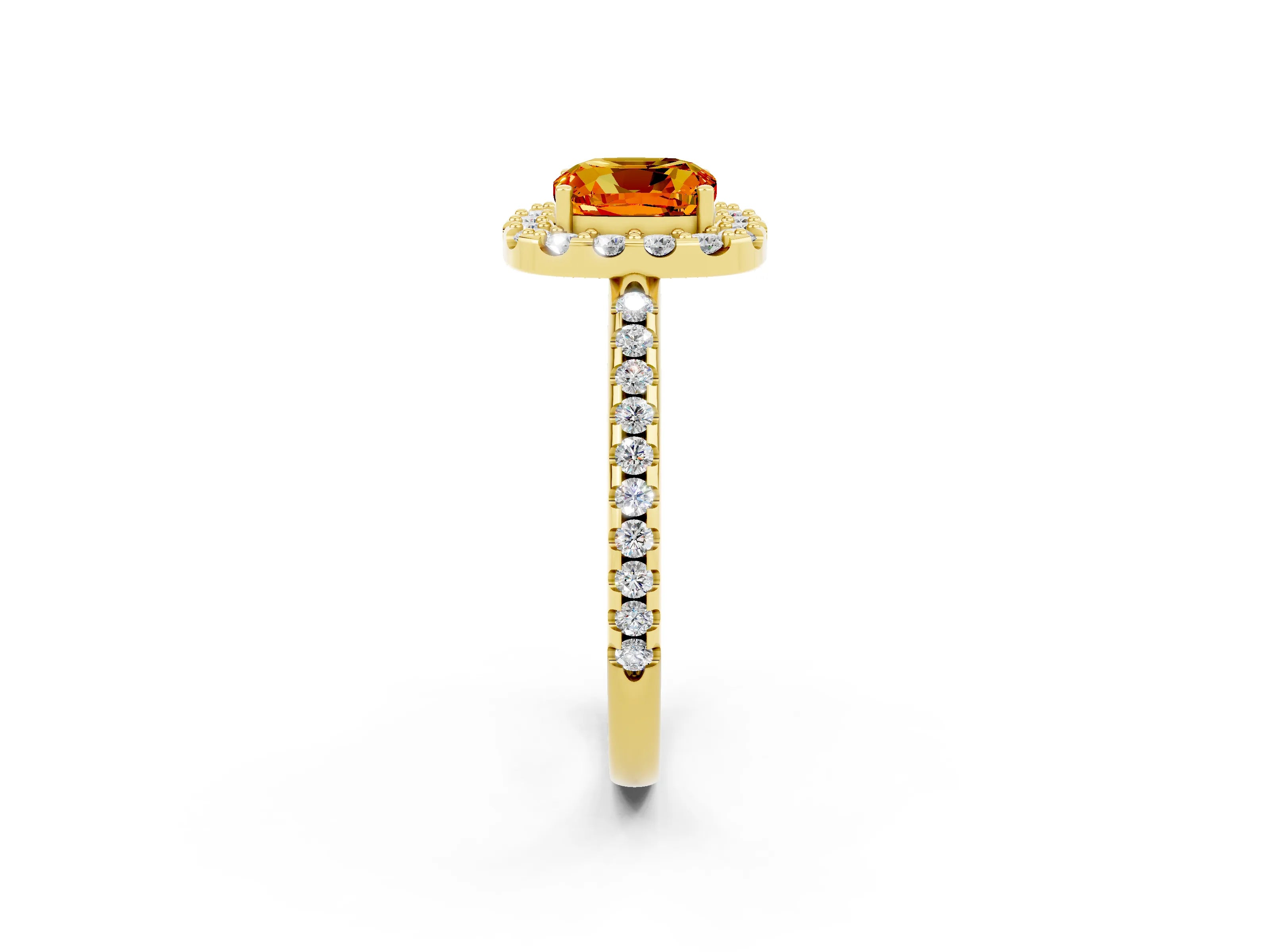 Yellow gold Cushion Cut Citrine Pavé Halo Ring with Four-Prong Setting_14