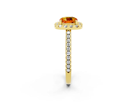 Yellow gold Cushion Cut Citrine Pavé Halo Ring with Four-Prong Setting_14