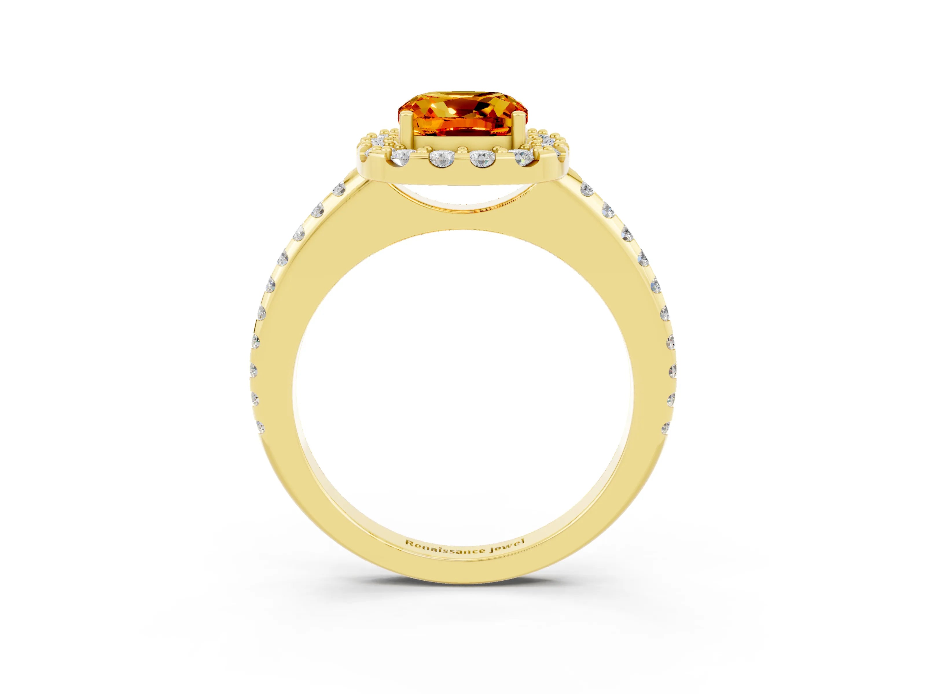 Yellow gold Cushion Cut Citrine Pavé Halo Ring with Four-Prong Setting_15