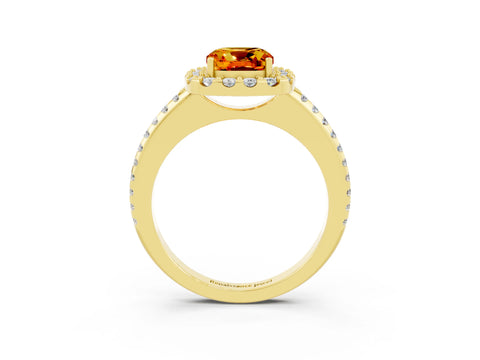 Yellow gold Cushion Cut Citrine Pavé Halo Ring with Four-Prong Setting_15