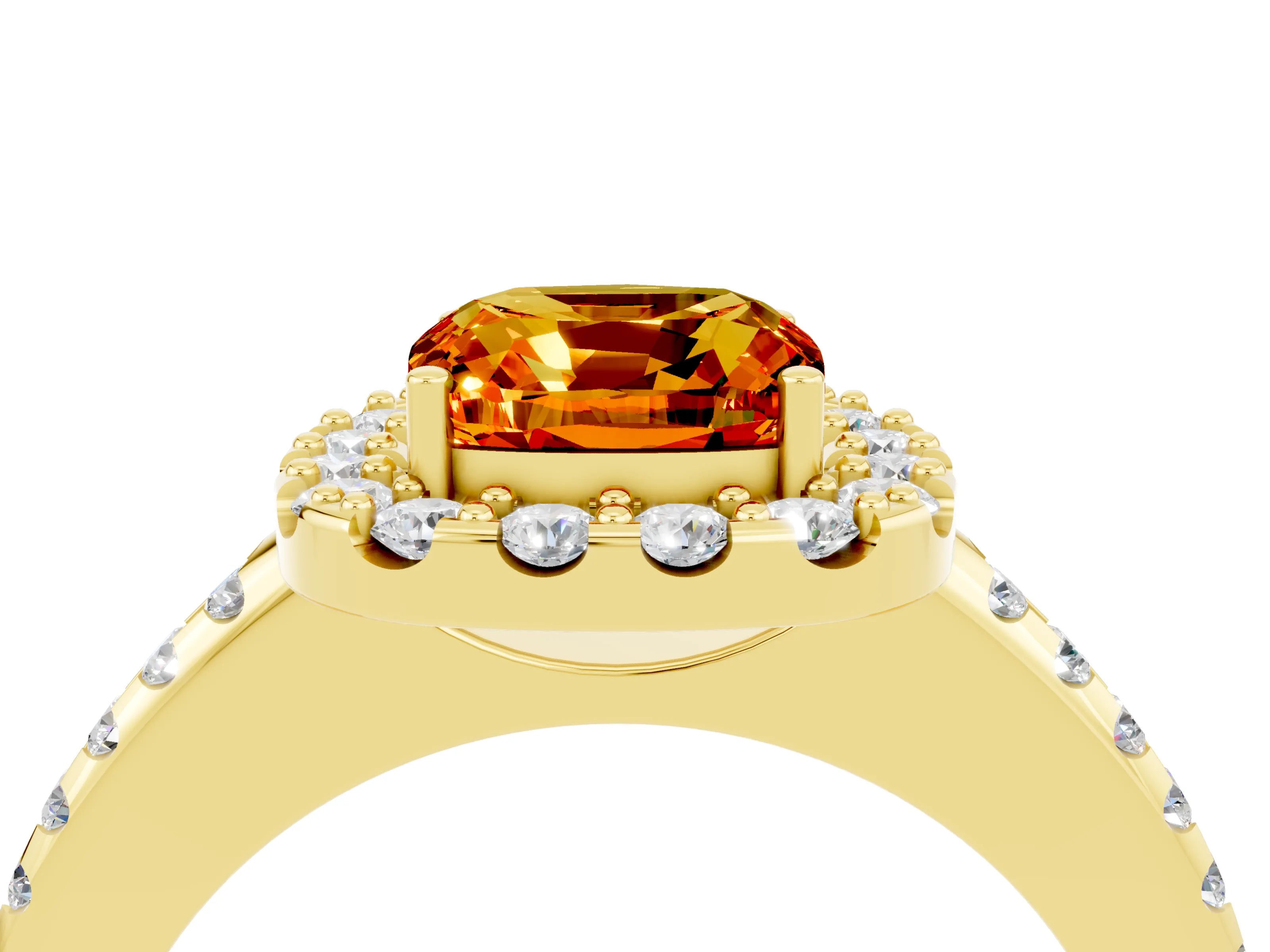 Yellow gold Cushion Cut Citrine Pavé Halo Ring with Four-Prong Setting_16